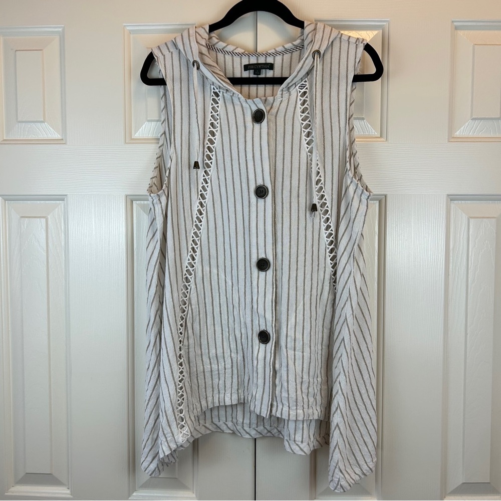 For Cynthia Linen Striped Button Down Top